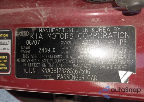 2008 Kia Optima Lx from USA, damaged, VIN KNAGE123285167596